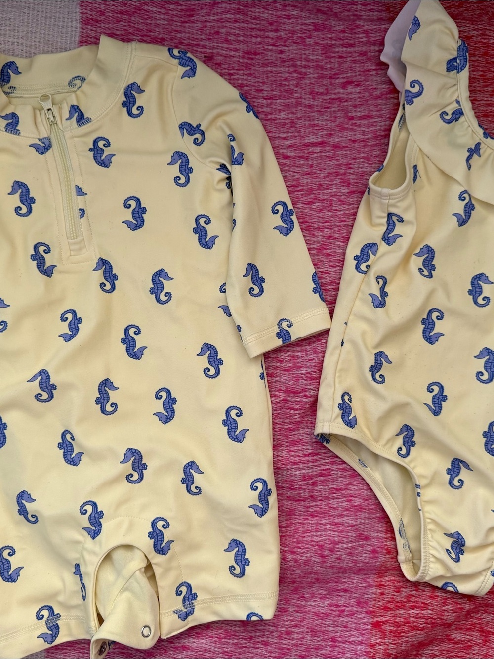 Yellow Baby Rashguard & Swimsuit Set with Blue Seahorse Print